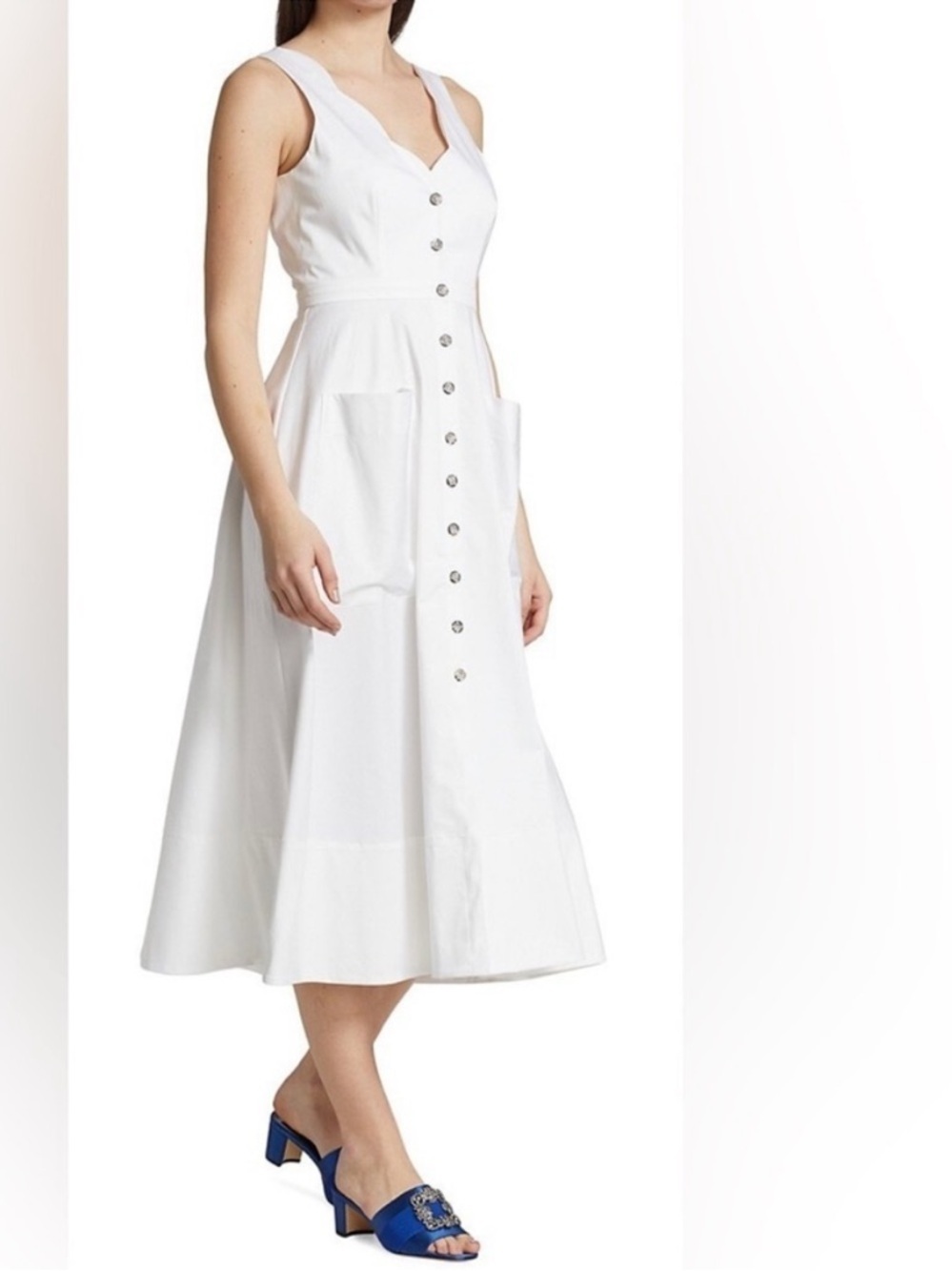 SALONI White Button-Front Midi Dress